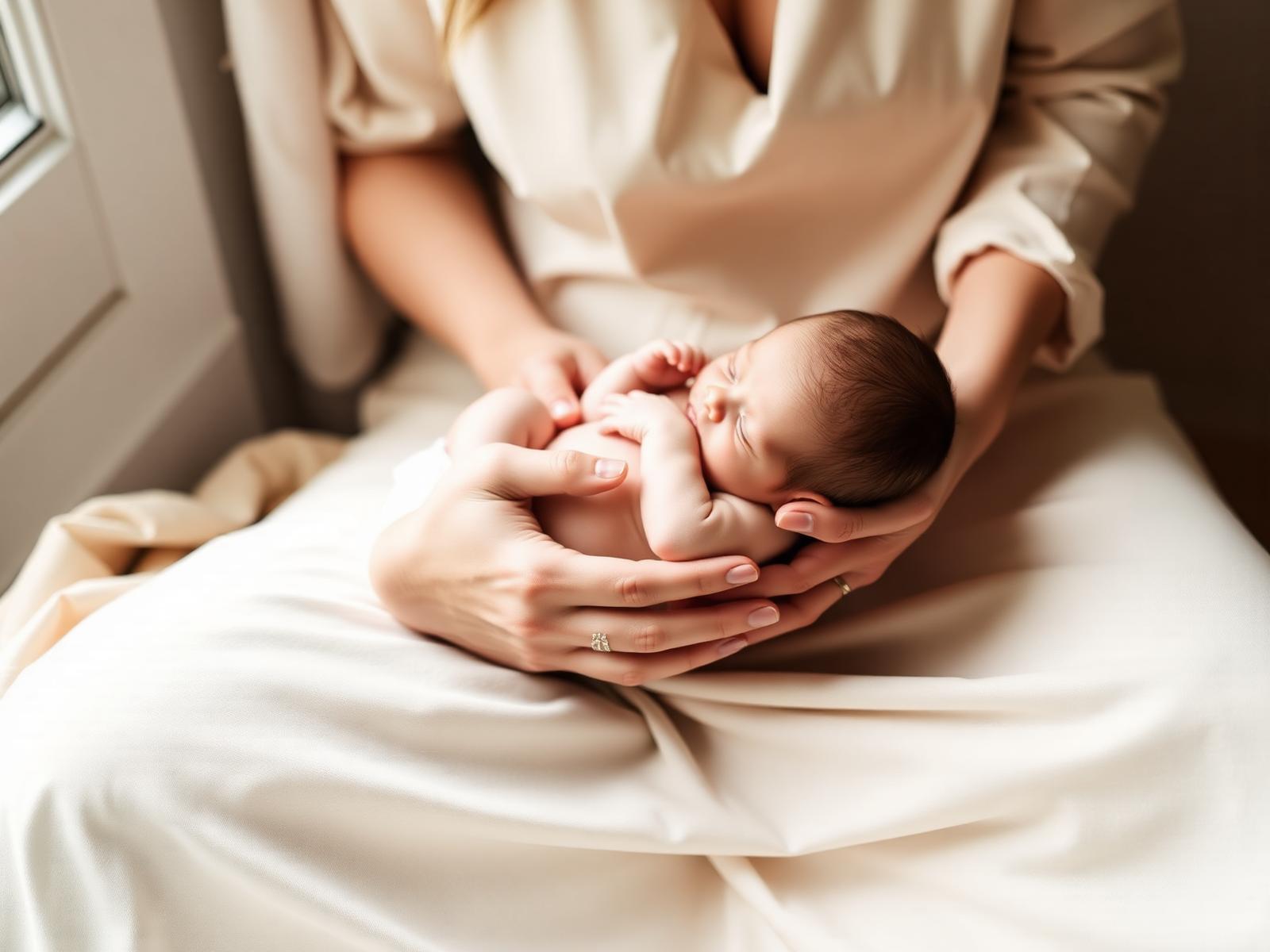 Mother cradling newborn